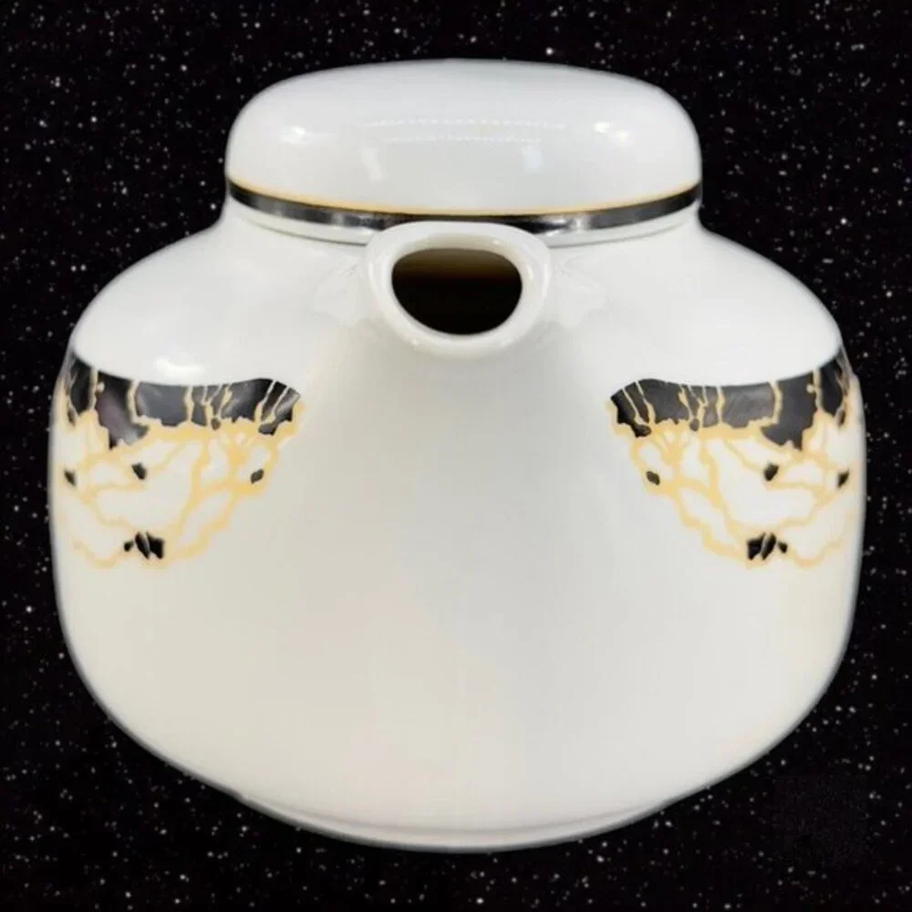 Chodziez Porcelain Teapot Yellow Black Abstract Design Made Poland Vintage Retro